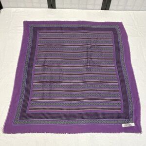 Italian Frayed Edge Scarf Purple Black Check & Stripe Soft Square Wrap Shawl